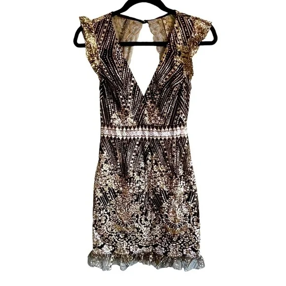 HELLO MOLLY Black& Gold  Dress NWT Size XS/ US 2 - Picture 8 of 11